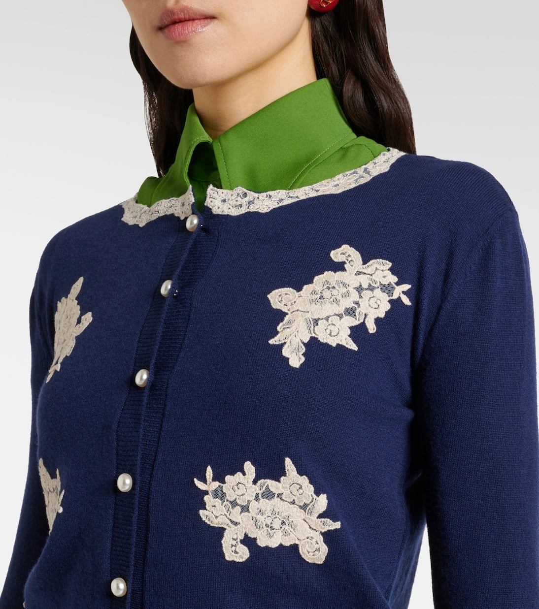 Valentino - Lace-trimmed virgin wool cardigan