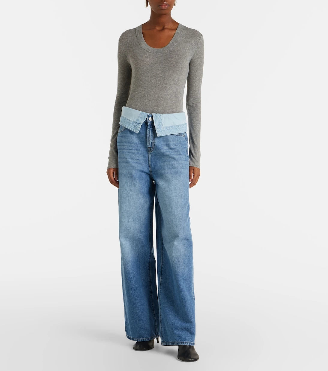 7 For All Mankind - بنطلون جينز واسع الساقين بطبقتين واسع