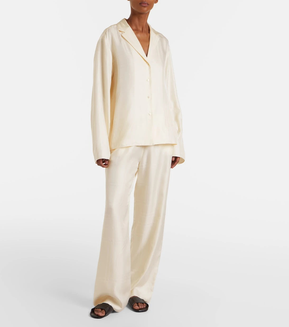 Toteme - Monogram silk satin pajama shirt