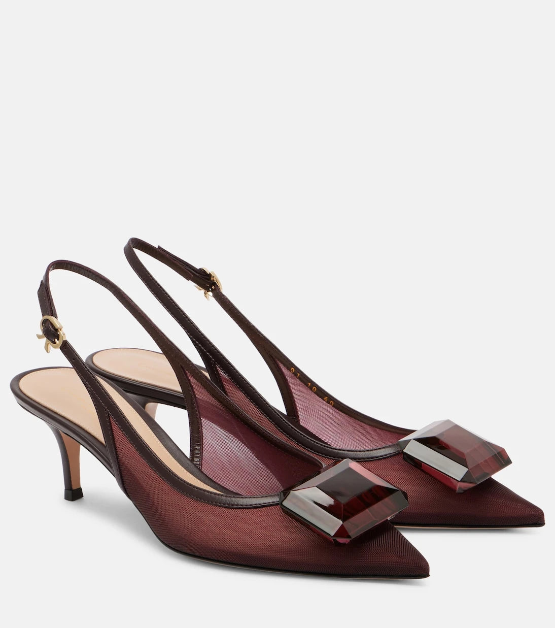 Gianvito Rossi - 55 leather-trimmed mesh slingback pumps