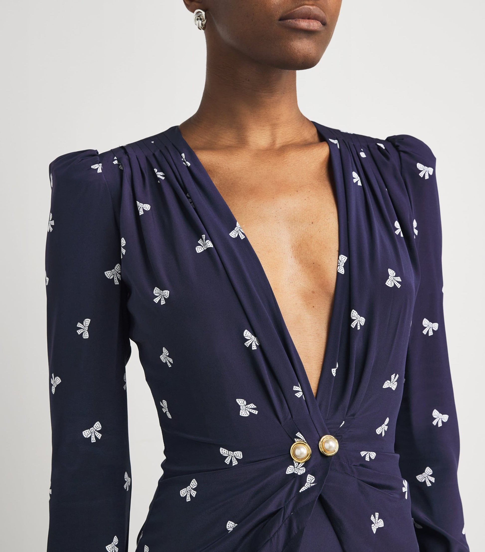 Navy Silk Bow Mini Dress