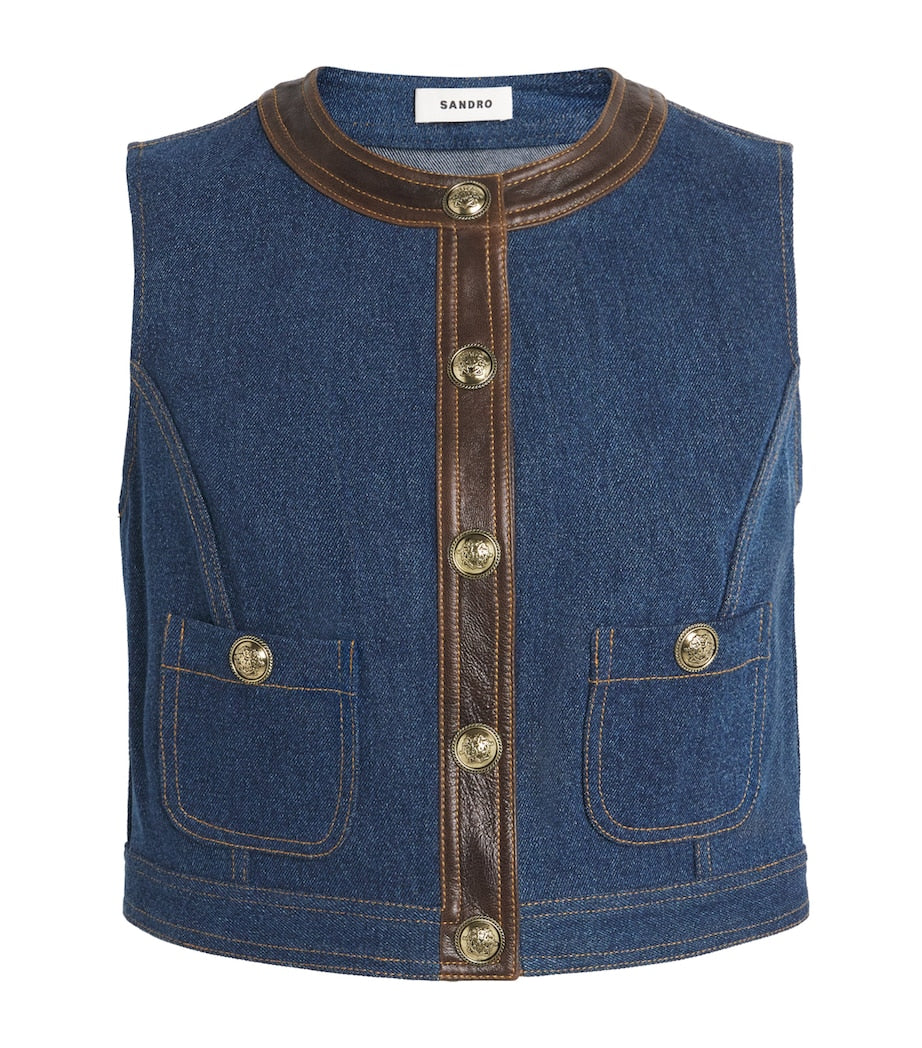 Blue Cropped Denim Waistcoat
