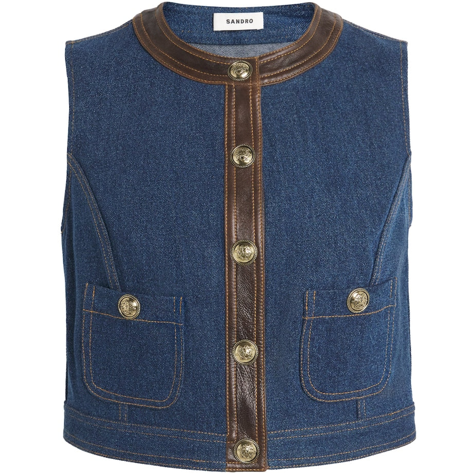 Blue Cropped Denim Waistcoat
