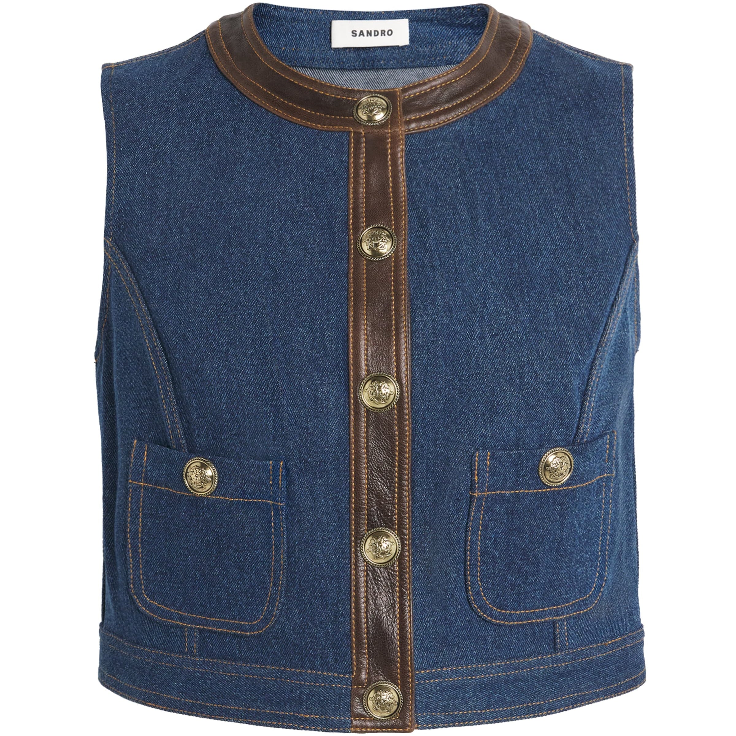 Blue Cropped Denim Waistcoat