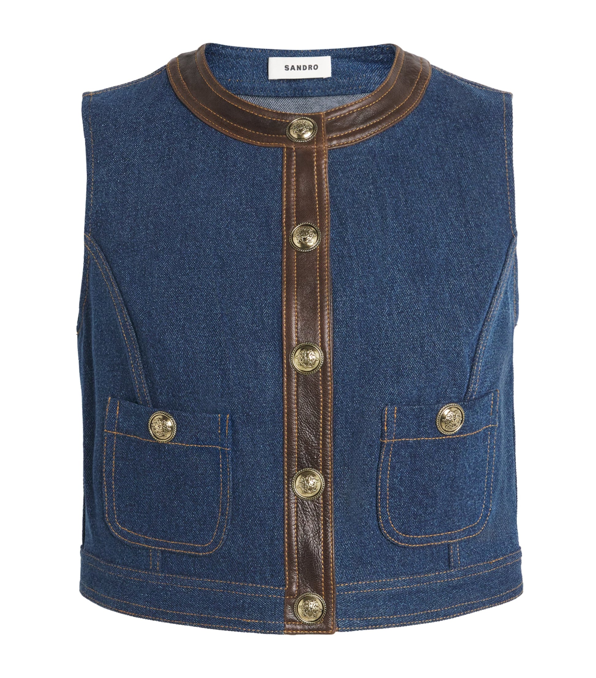 Blue Cropped Denim Waistcoat