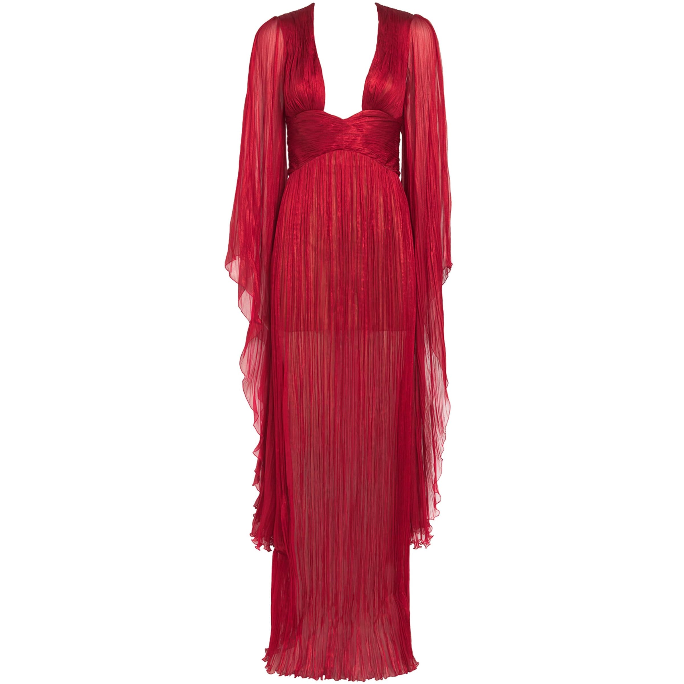 Maria Lucia Hohan Red Silk Flared-Sleeve Catia Maxi Dress