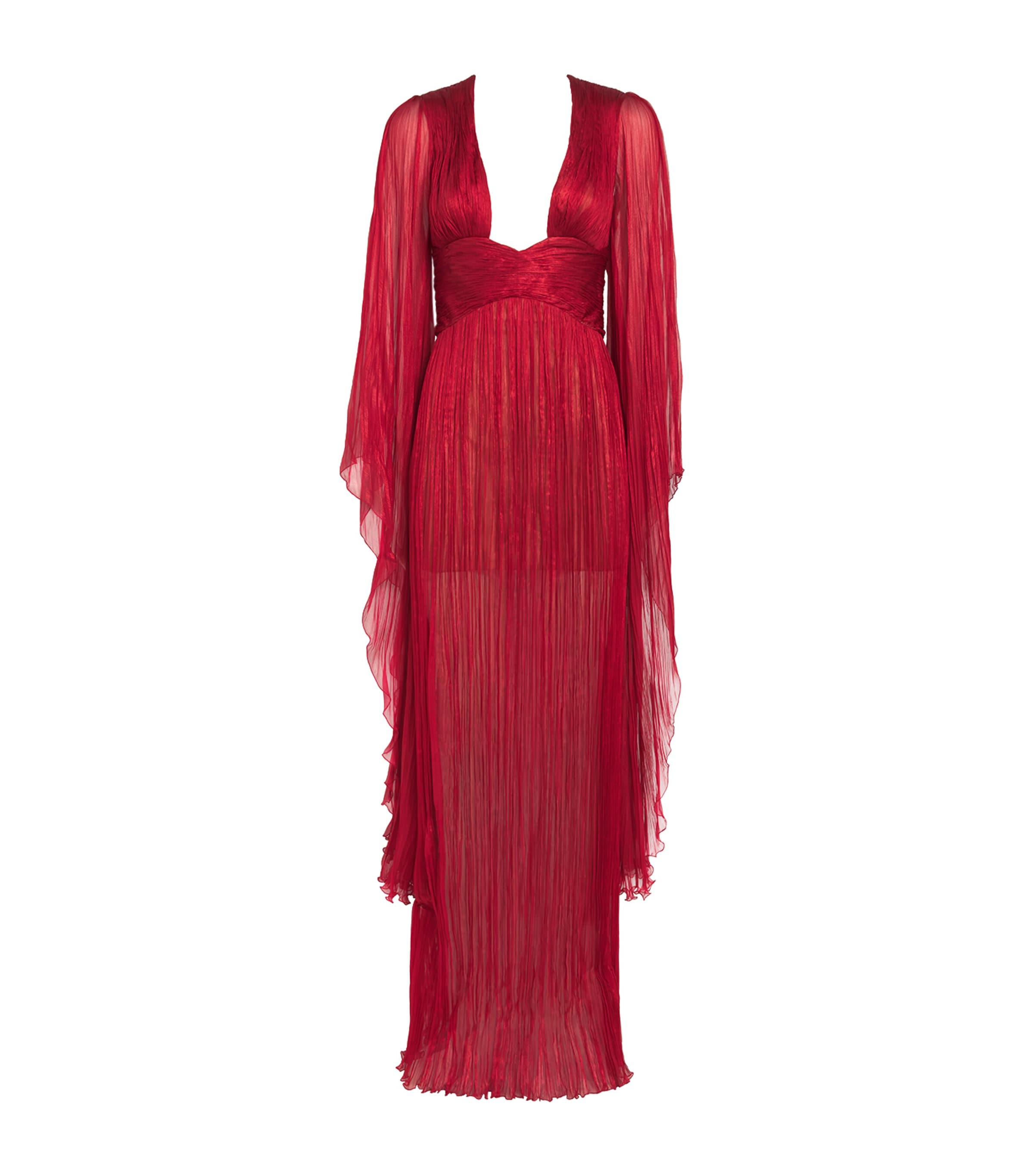 Maria Lucia Hohan Red Silk Flared-Sleeve Catia Maxi Dress