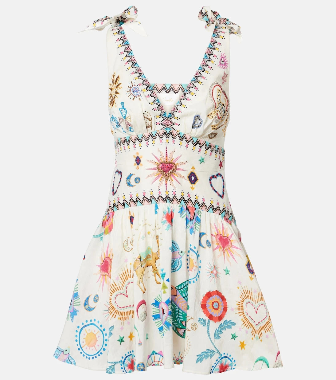 Camilla - Embroidered linen and silk minidress