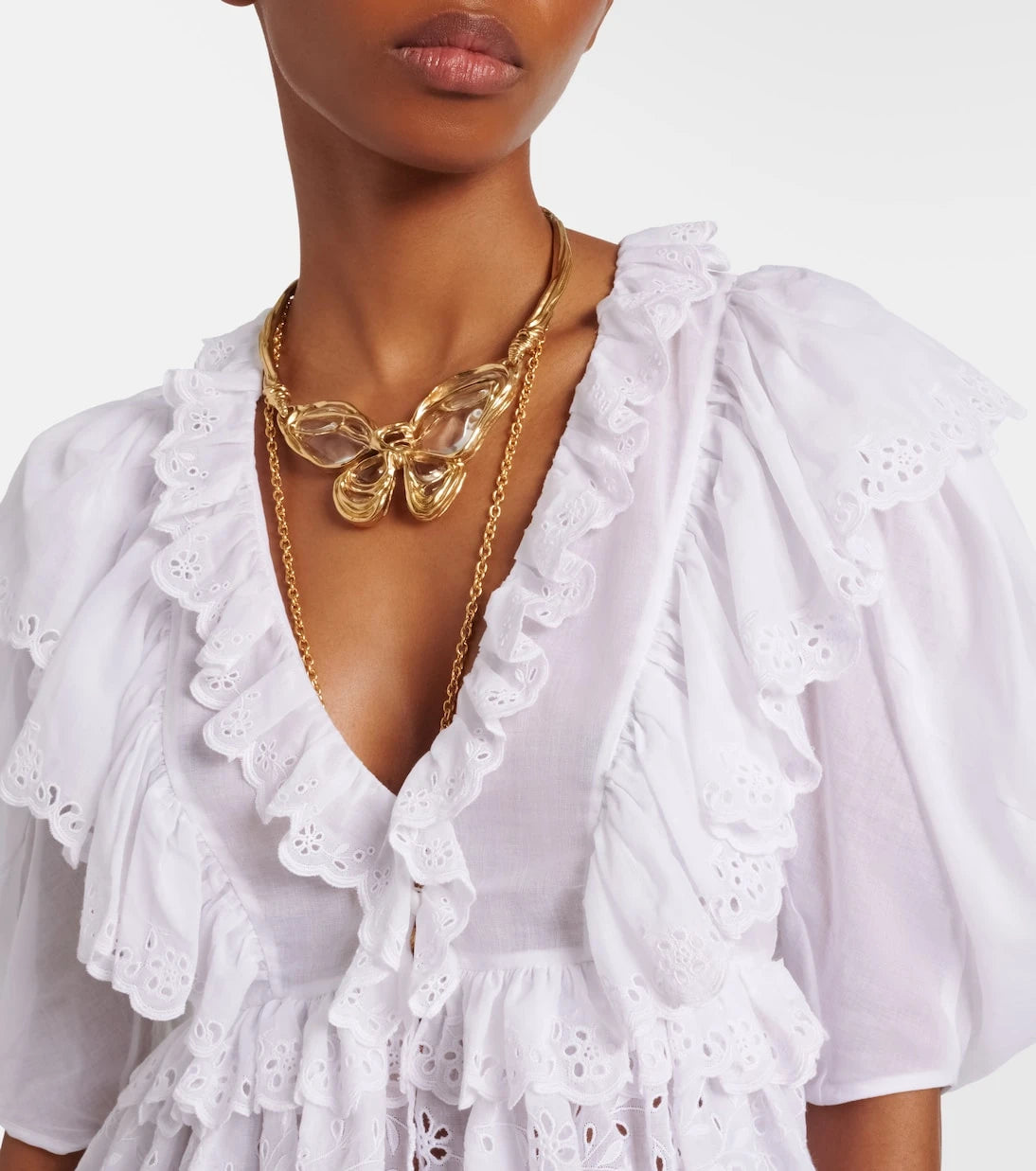 Chloé - Embroidered ruffled cotton top