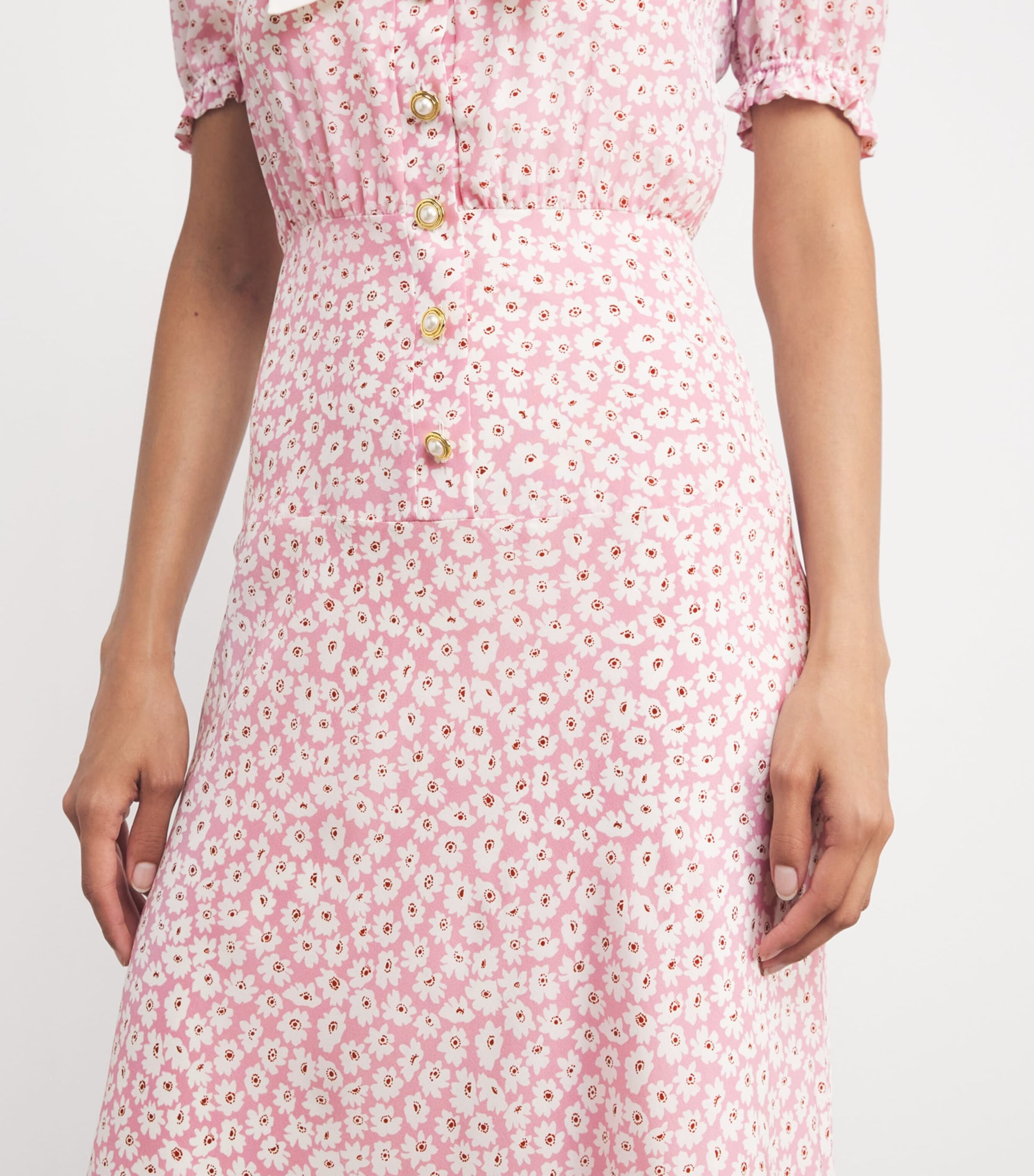 Silk Floral Collar Midi Dress