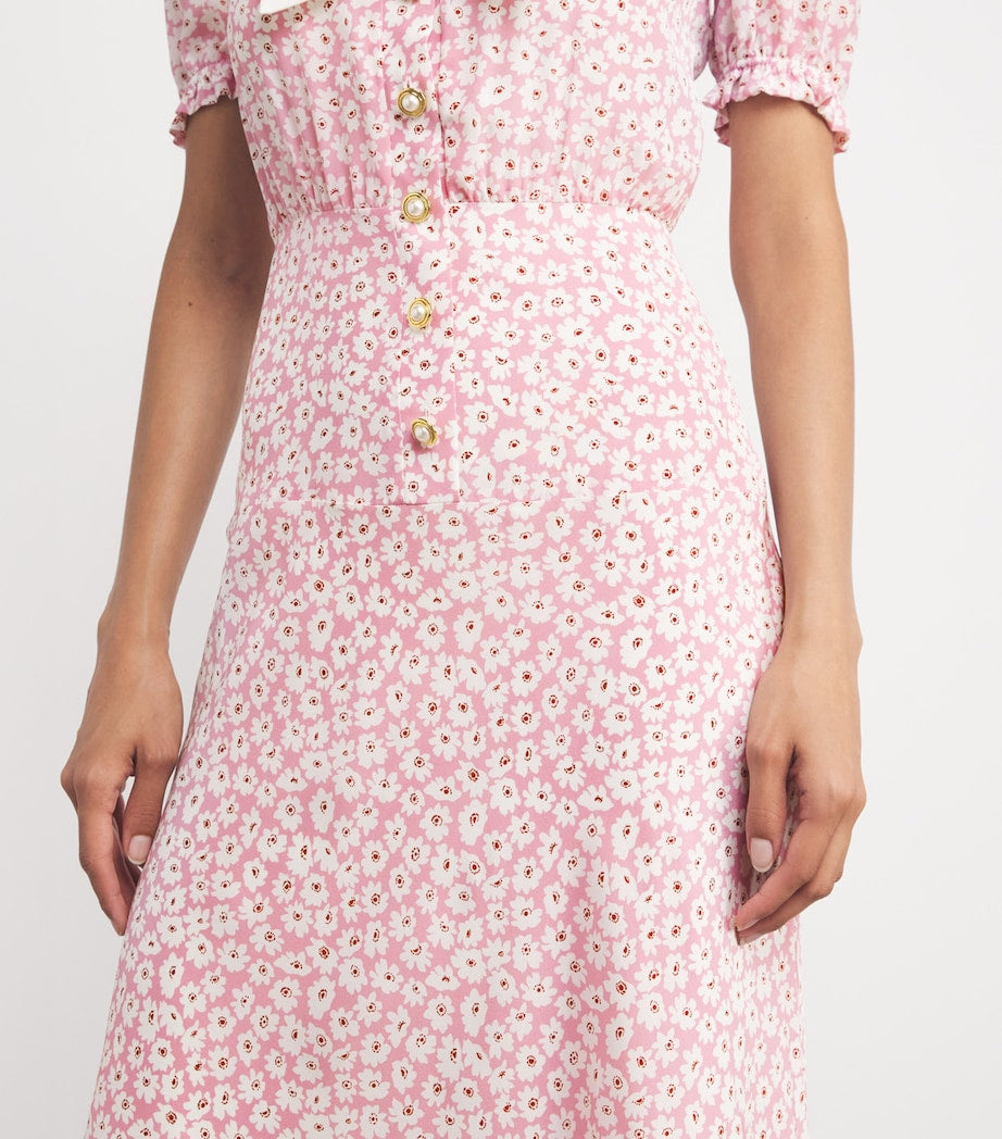 Silk Floral Collar Midi Dress