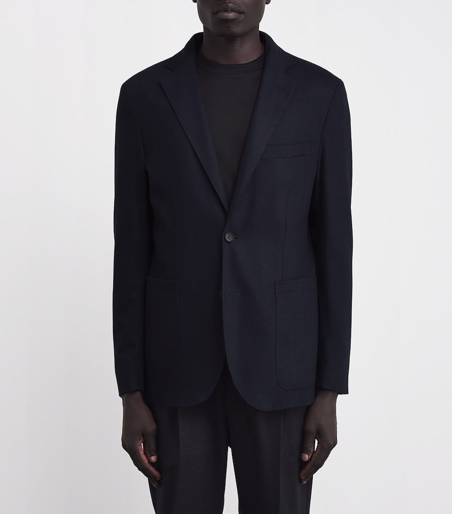 Navy Hooded Wool-Blend Blazer