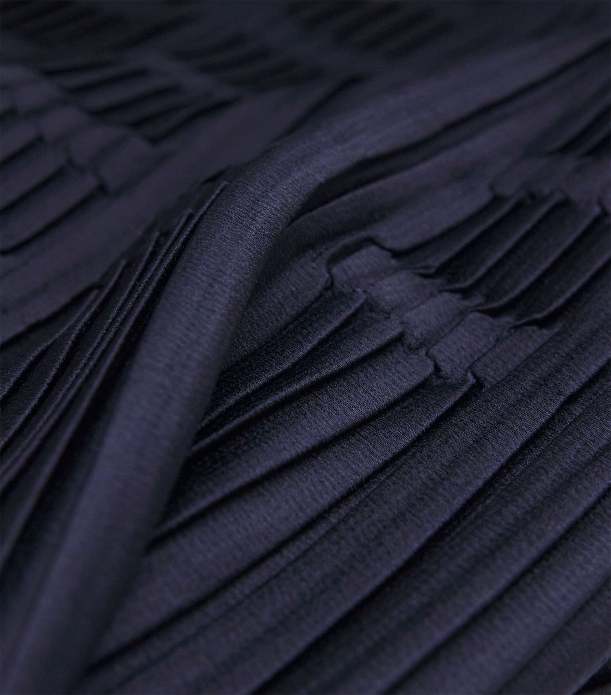 Navy Basketweave Plissé Midi Skirt