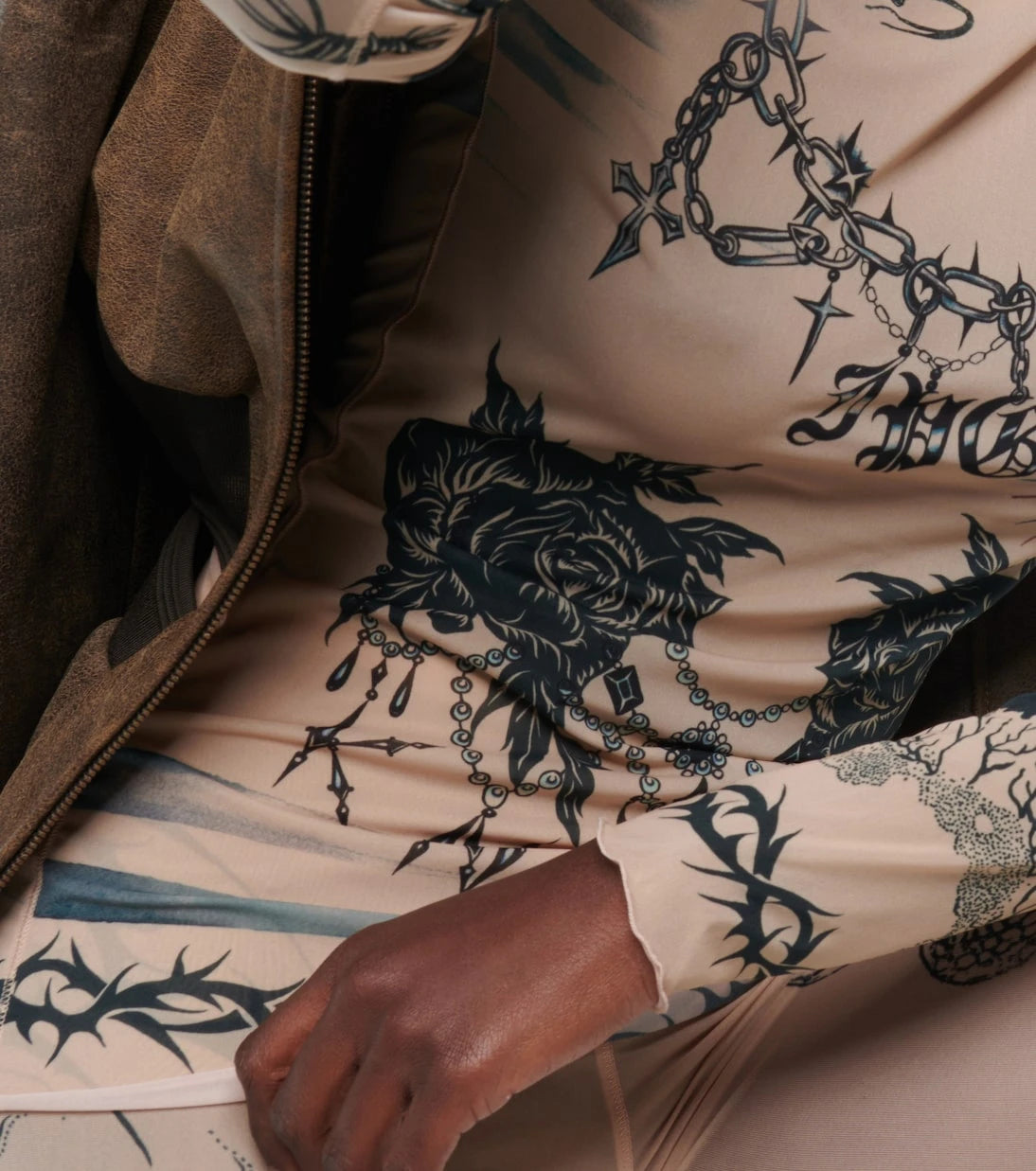 Jean Paul Gaultier - x KNWLS printed mesh top