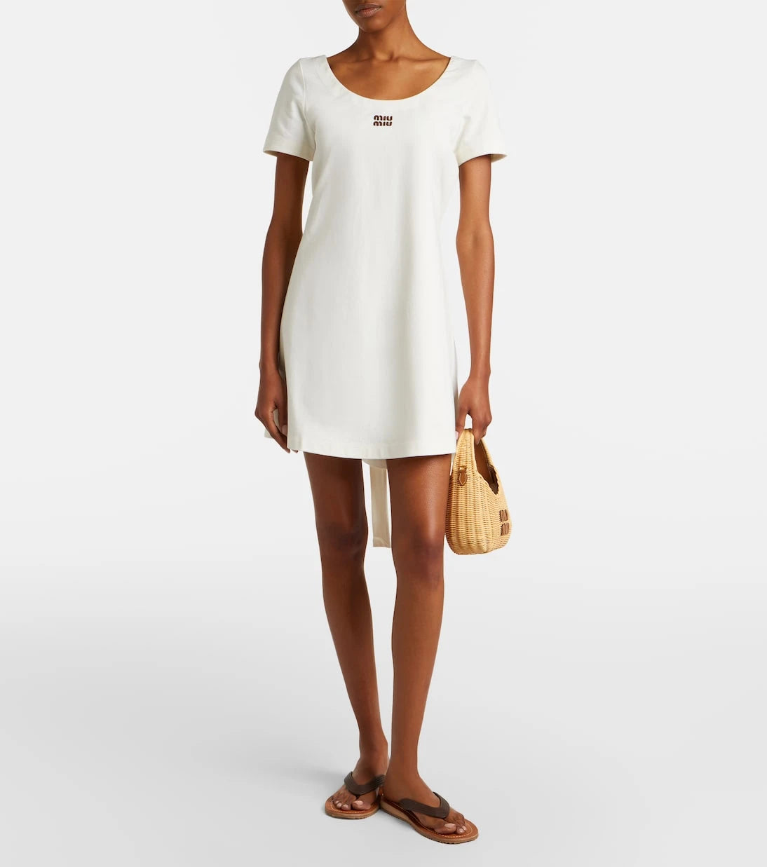 Miu Miu - Leather-trimmed cotton jersey minidress