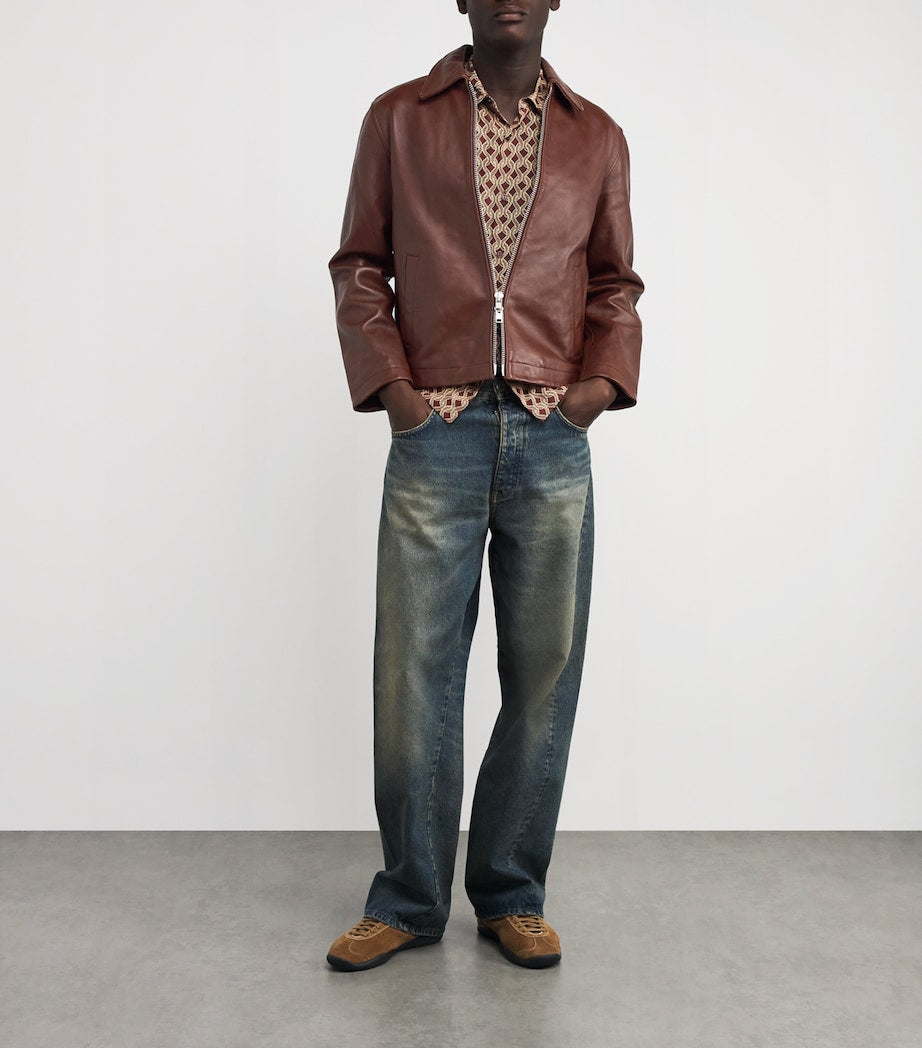 Sunflower Brown Collar Leather Jacket