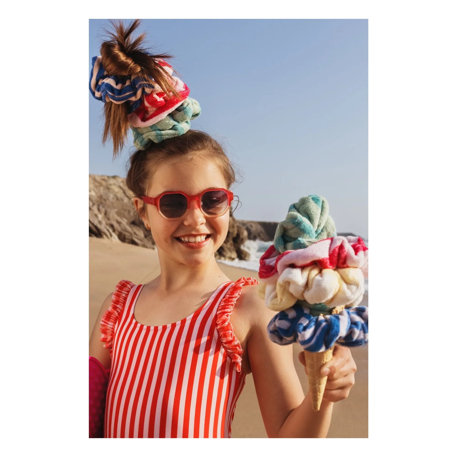 Jera Mini - Striped Ruffle Swimsuit | Red