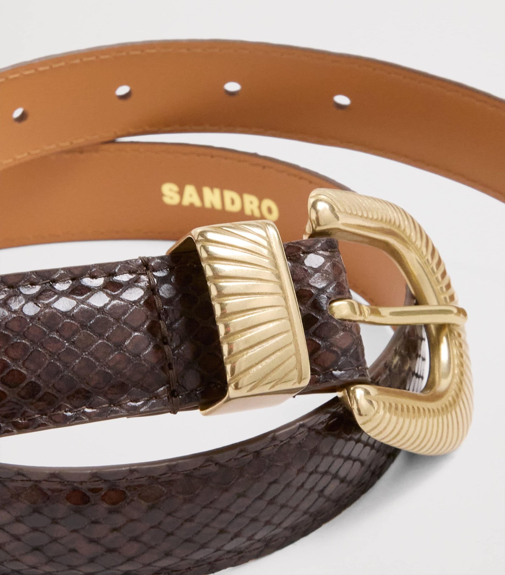 Sandro Paris Brown Leather Python-Effect Belt
