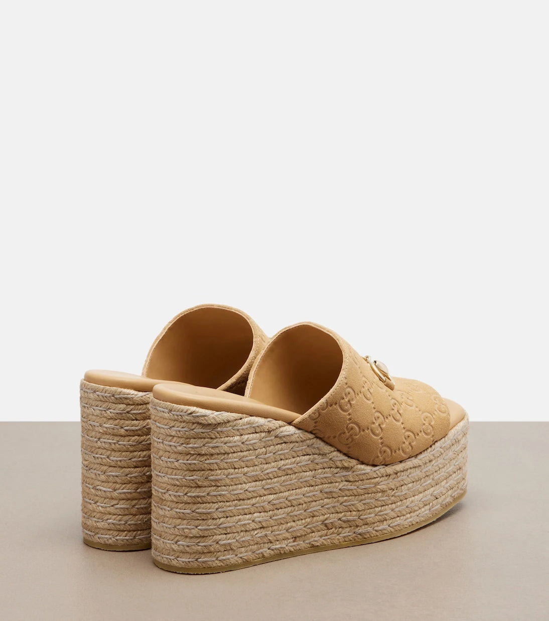Gucci - Horsebit GG suede espadrille wedges