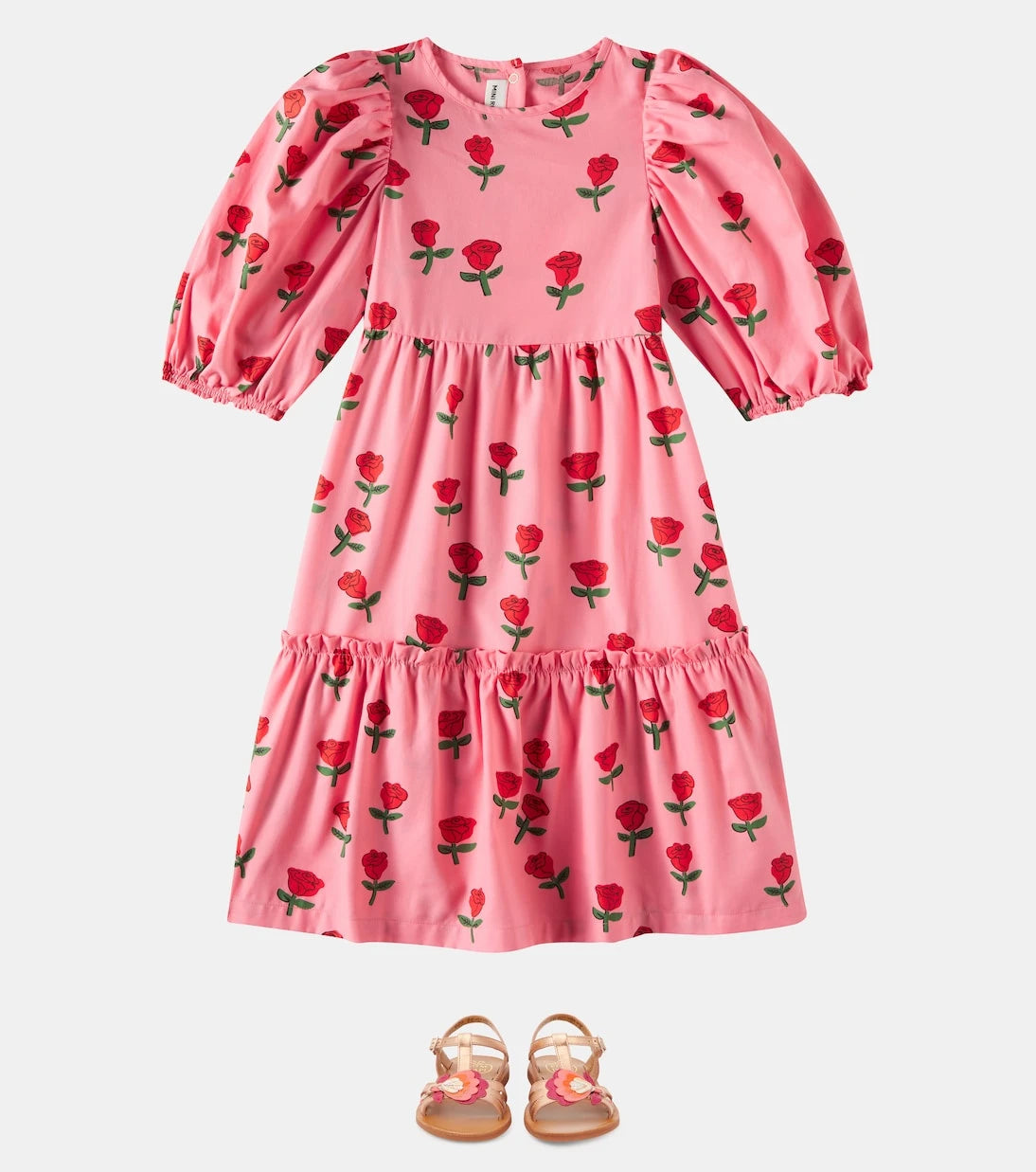 Mini Rodini - Roses puff-sleeve cotton dress