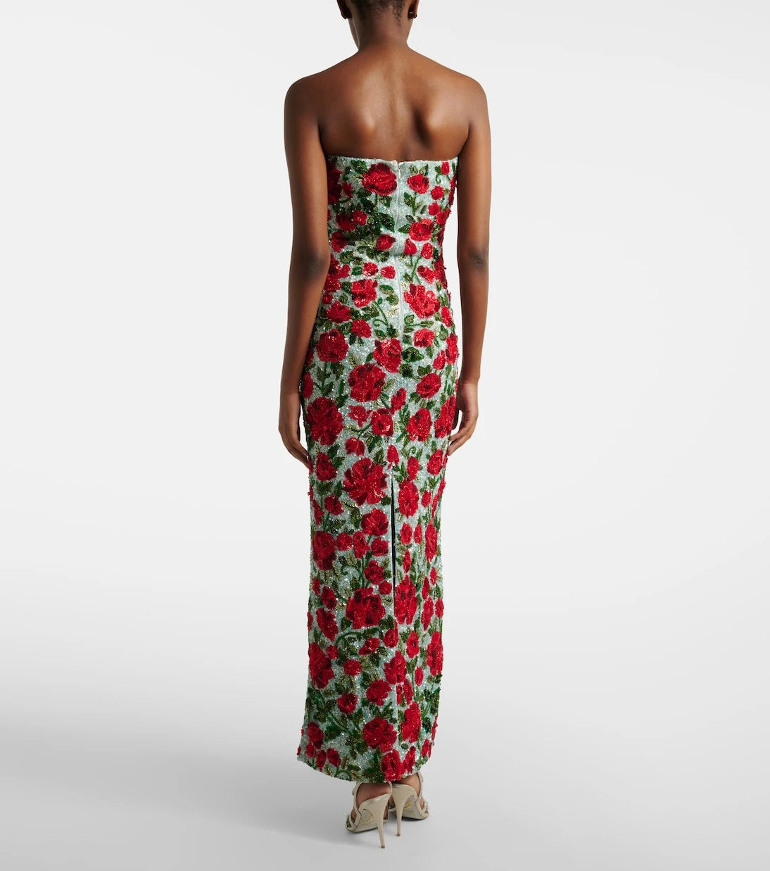 Là Fuori - Crimson Rose sequined bustier gown