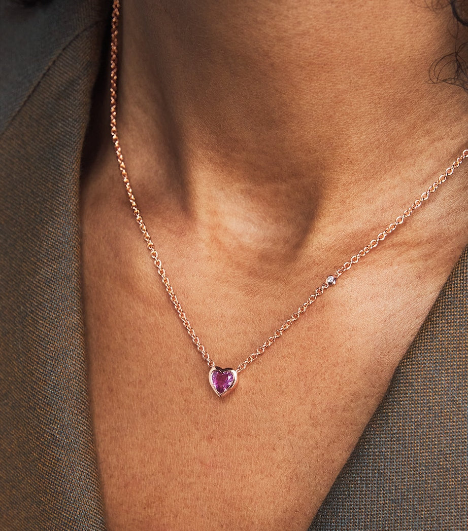 Rose Gold, Sapphire and Diamond Heart Necklace