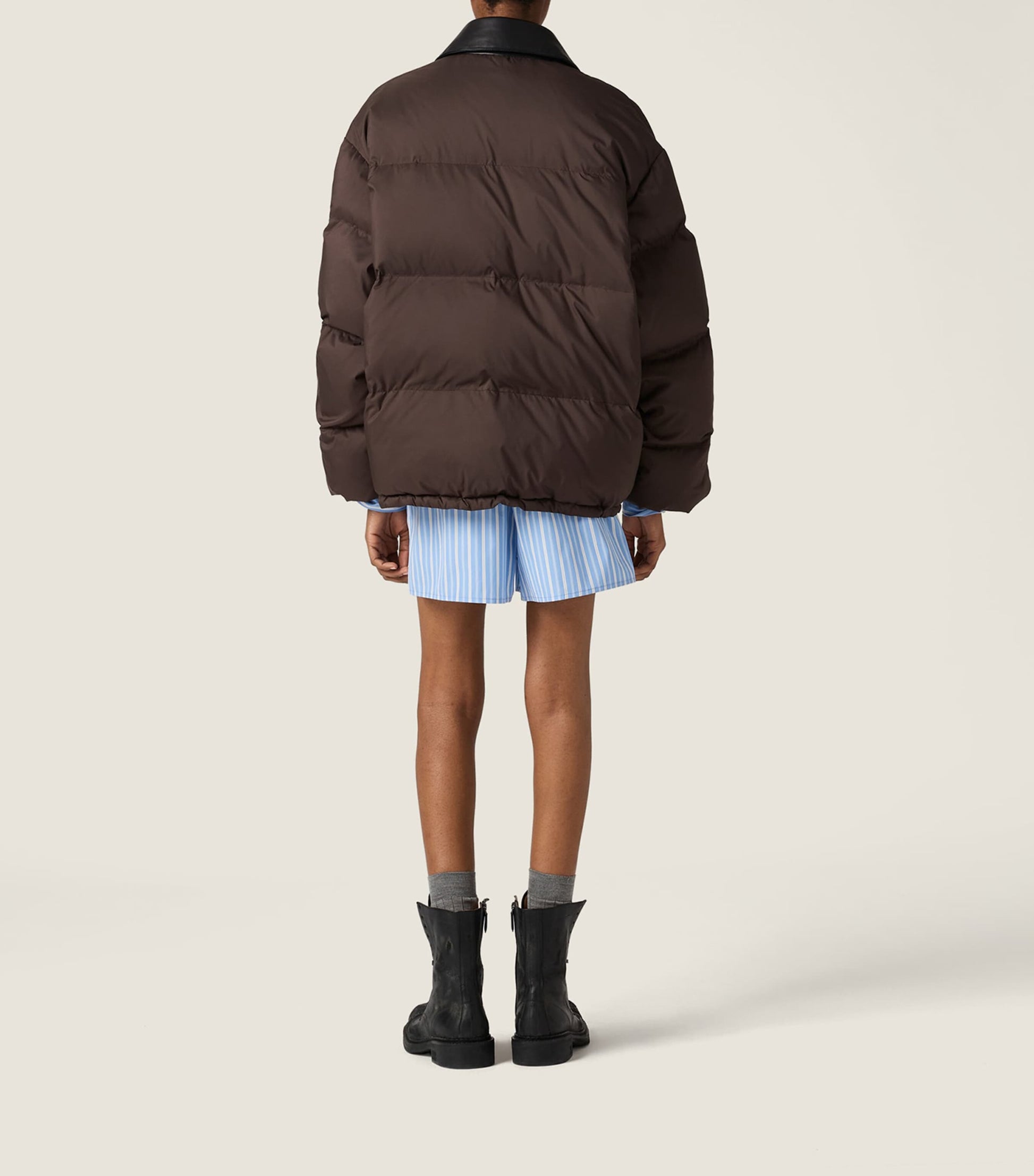 Brown Down Technical Pongé Puffer Jacket