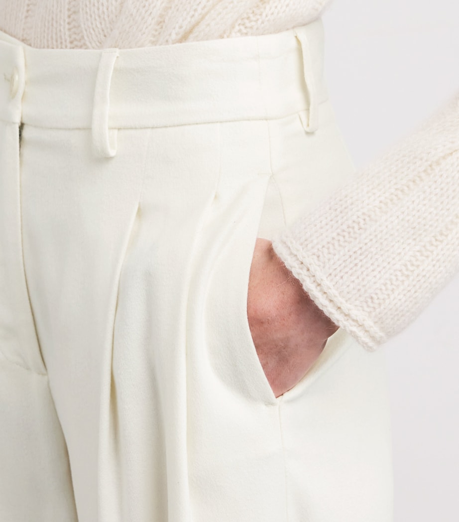 Colombo White Kid Cashmere Wide-Leg Tailored Trousers