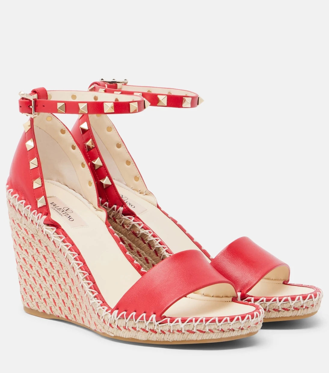 Valentino Garavani - Double Rockstud leather espadrille wedges