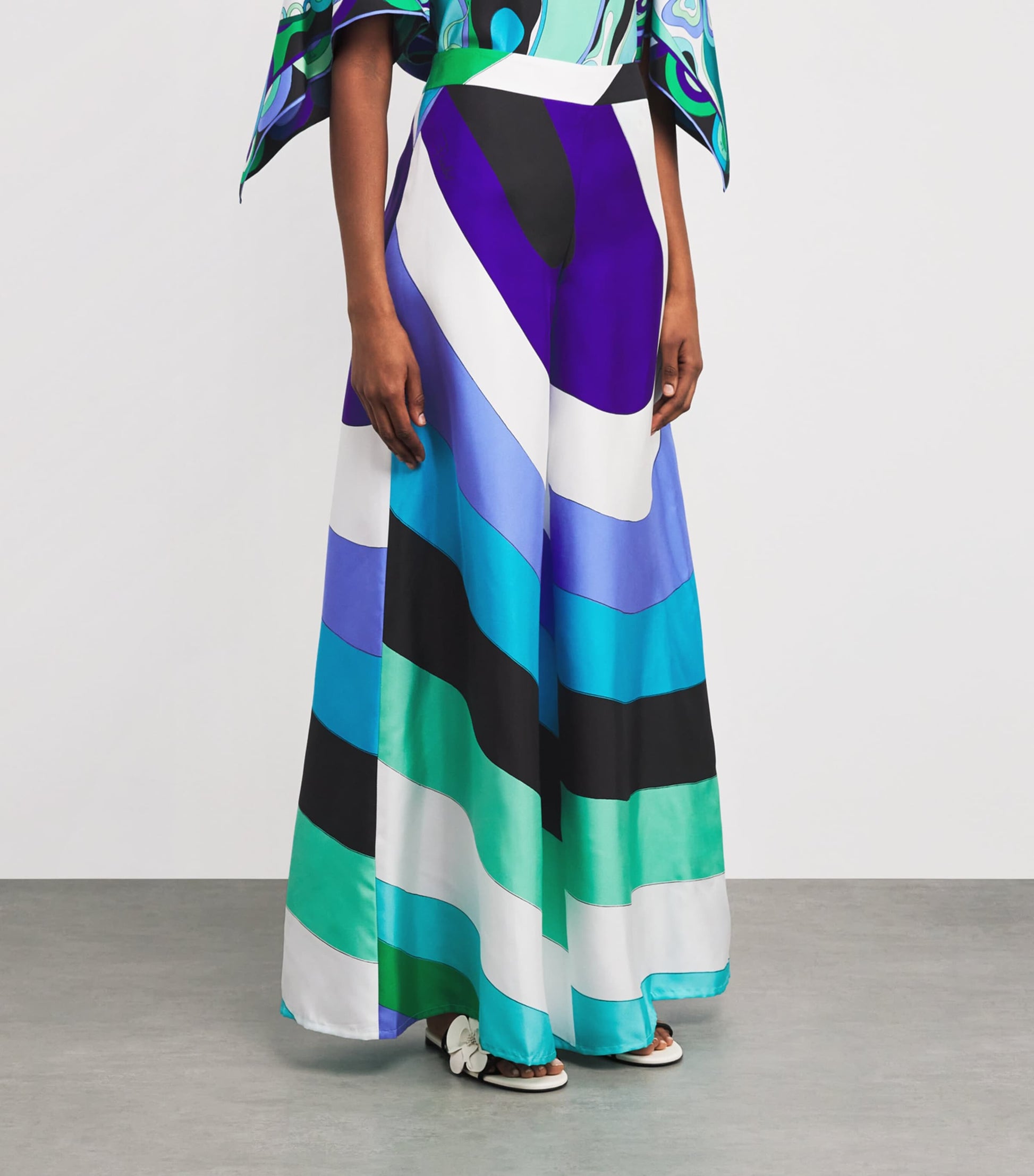 Multi Silk Wide-Leg Trousers