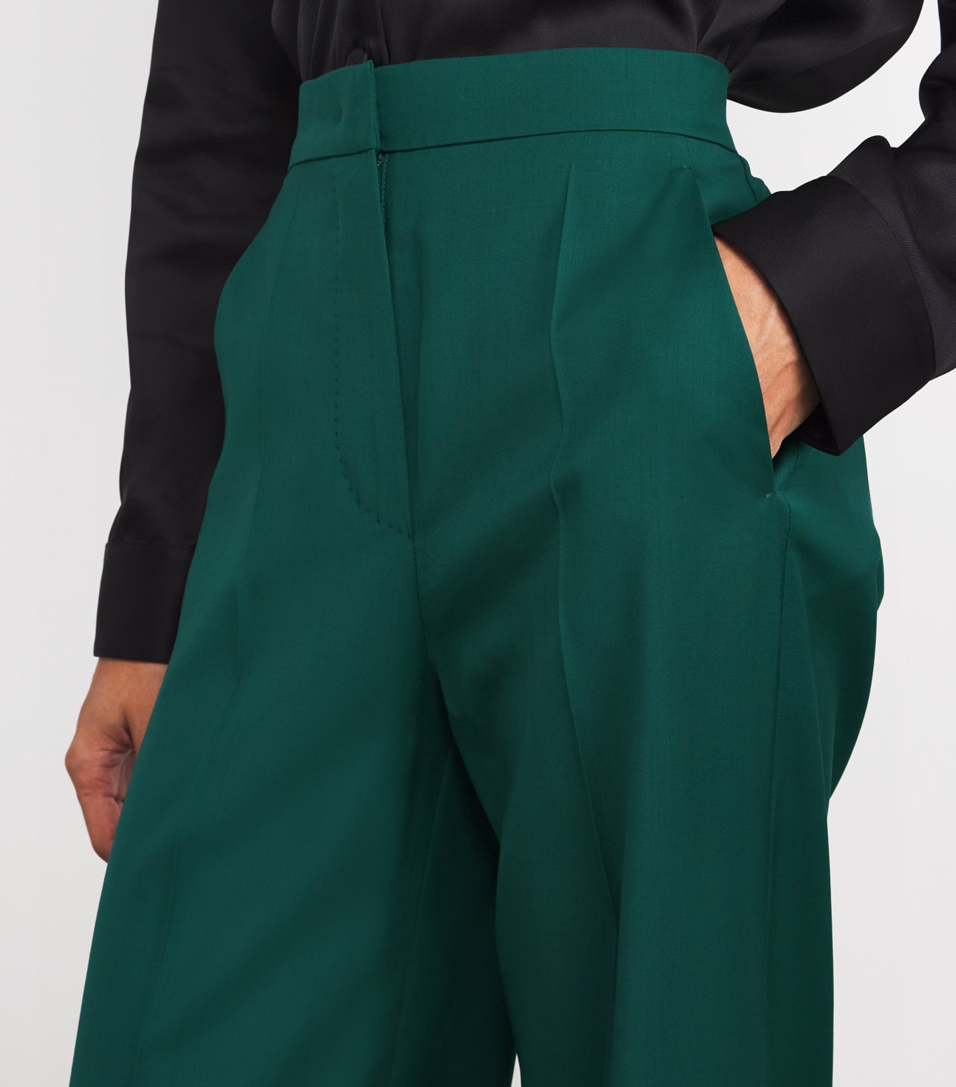 Green Virgin Wool Wide-Leg Trousers