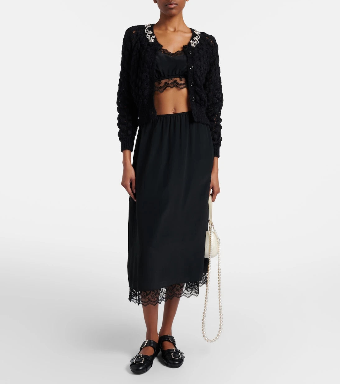 Simone Rocha - Lace-trimmed crêpe de chine crop top