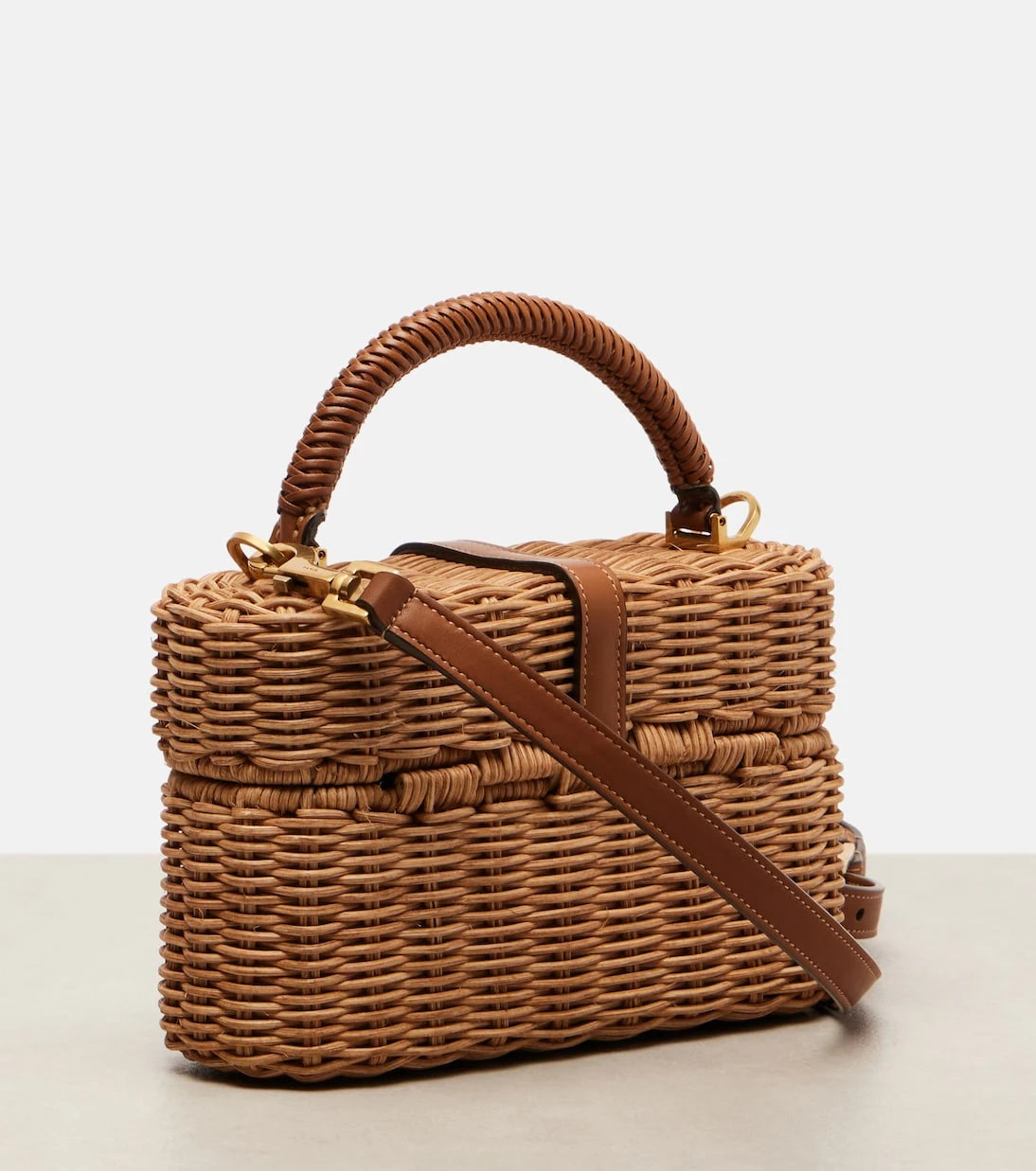 Saint Laurent - Gaby leather-trimmed wicker vanity bag