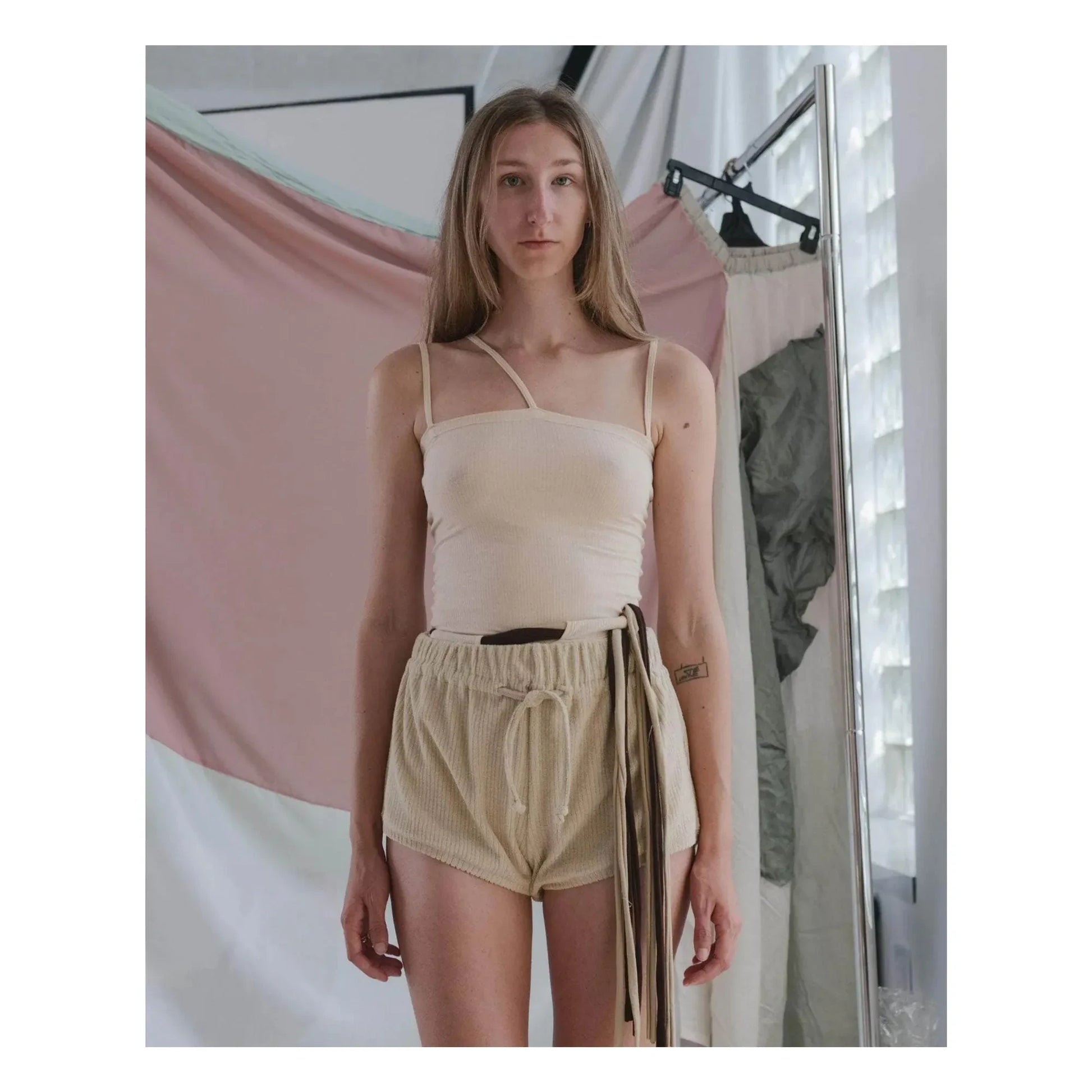 Baserange - Organic Cotton Pose Towelling Shorts | Beige