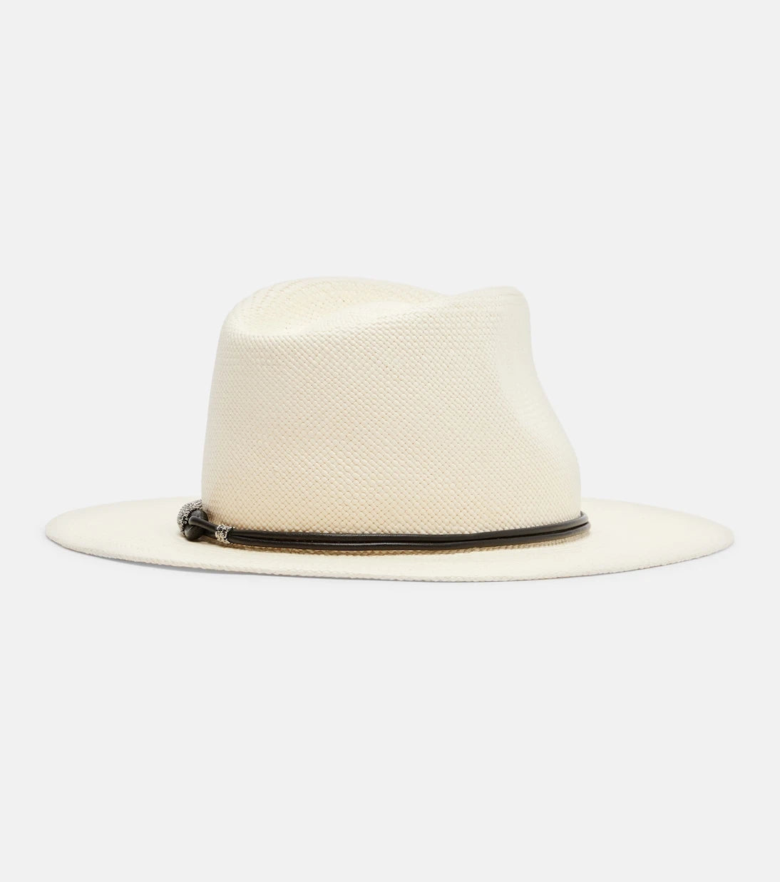 Brunello Cucinelli – Lederbesetzter Stroh-Fedora-Hut