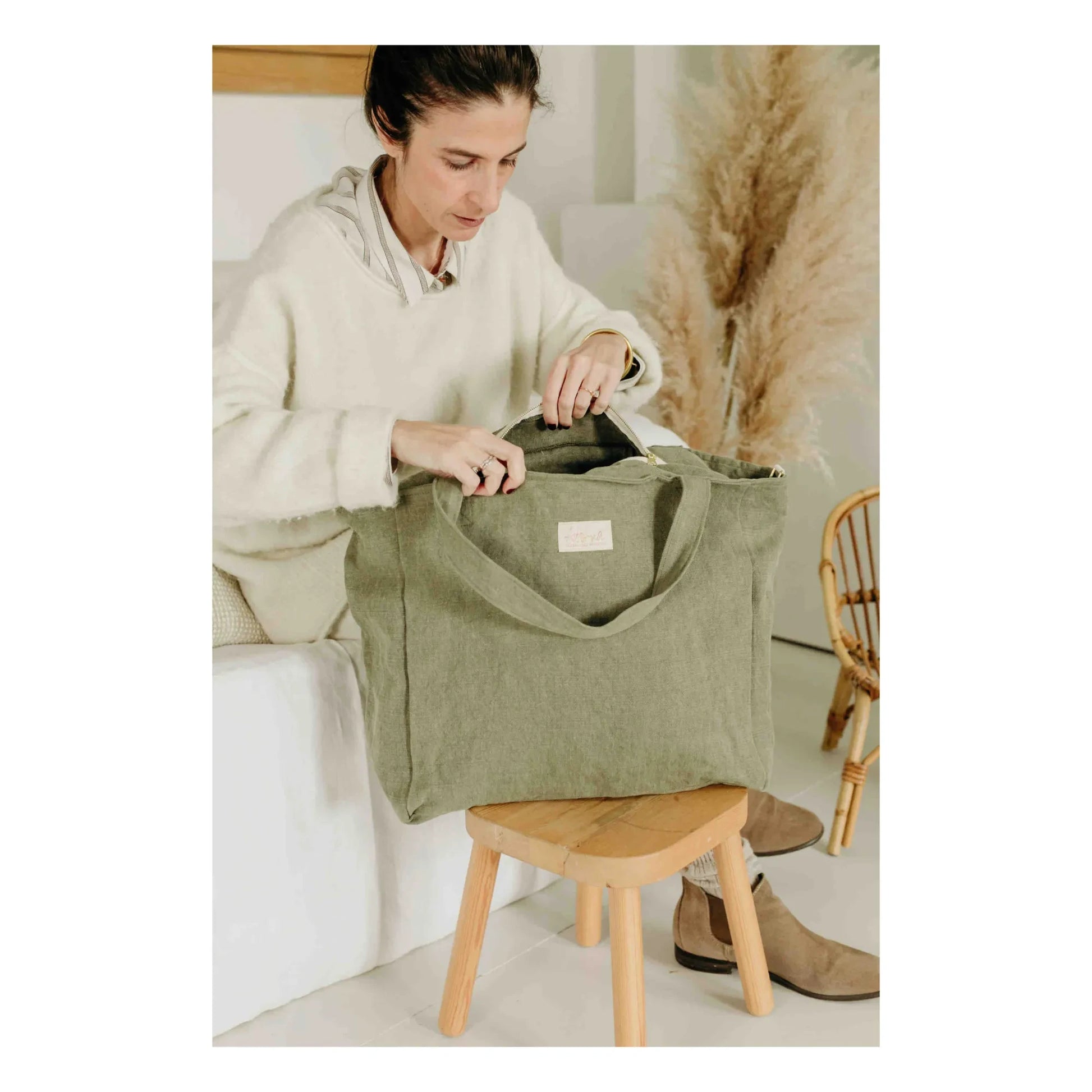 Adorna - Isia Linen Changing Bag | Khaki