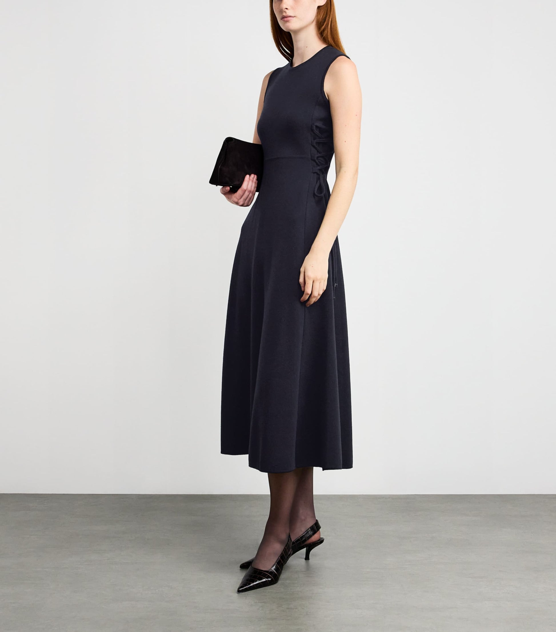 Max Mara Blue Virgin Wool Drawstring Midi Dress