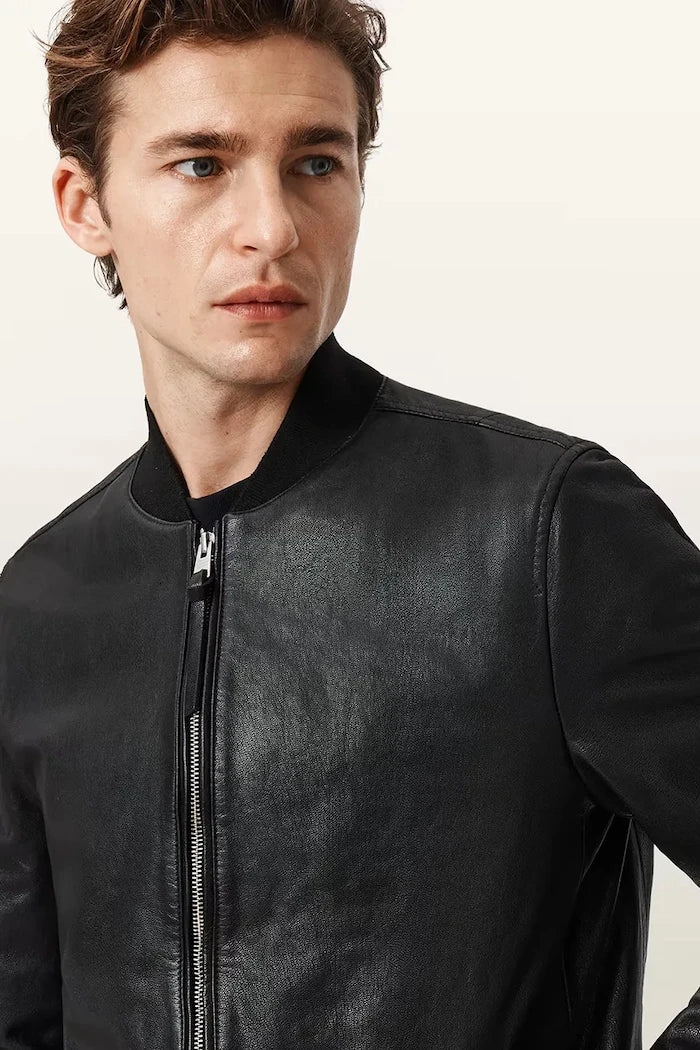 AllSaints яке бомбър мъжки от кожа MORTEN