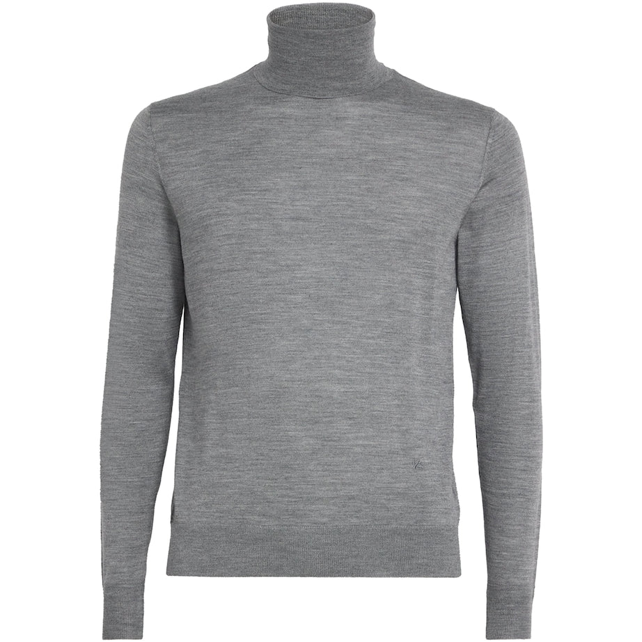 Isaia Grey Wool-Silk-Cashmere Rollneck Sweater
