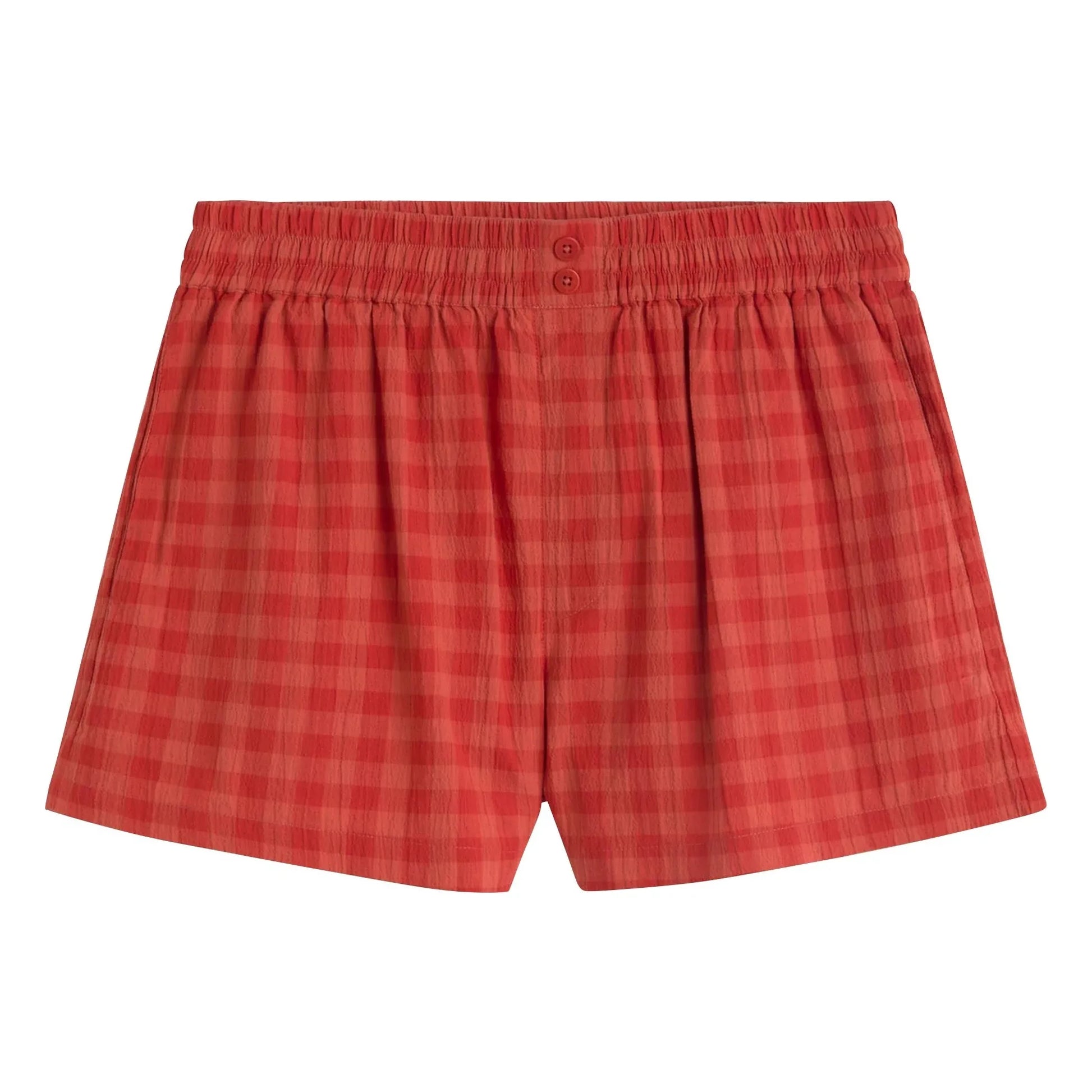 Thinking Mu - Geraldine Organic Cotton Checkered Shorts | Red