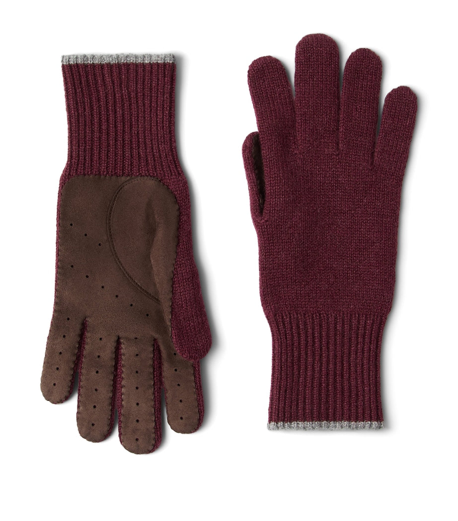 Cashmere Suede-Trim Gloves