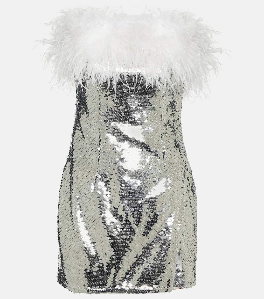 Self-Portrait - Feather-trimmed sequined minidress