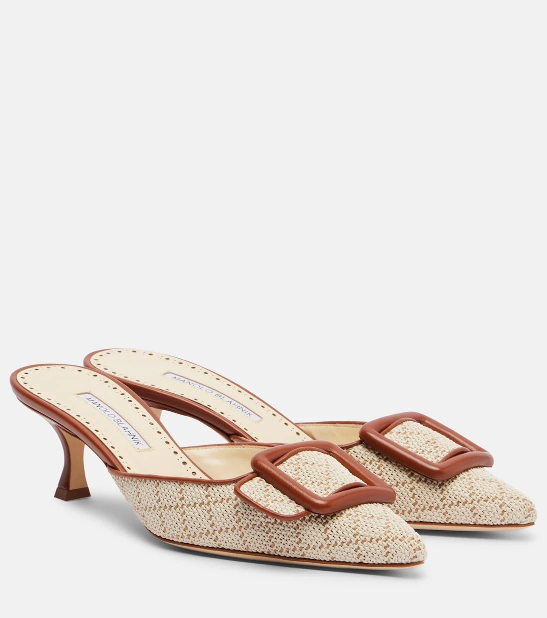 Manolo Blahnik - Maysale leather-trimmed mules