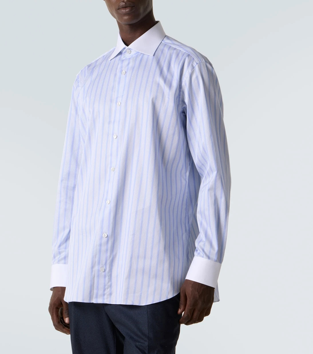 Brioni - قميص بوبلين قطني مخطط