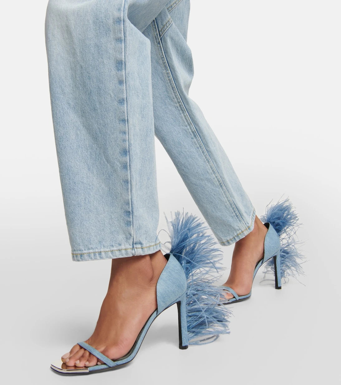 Area - x Sergio Rossi Amazona feather-trimmed denim sandals