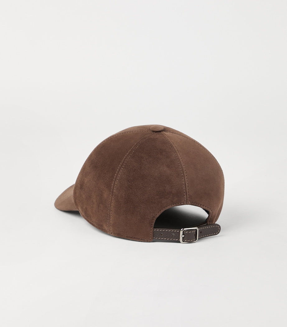 Brunello Cucinelli Brown Suede Monili-Embellished Baseball Cap