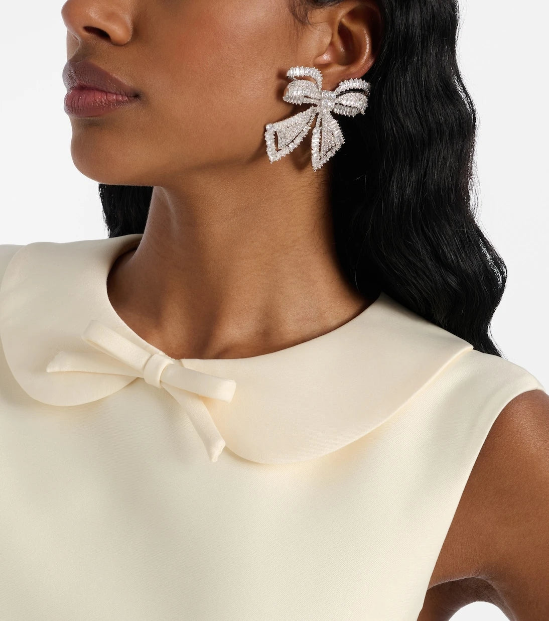 Self-Portrait - Bow crystal-embellished earrings
