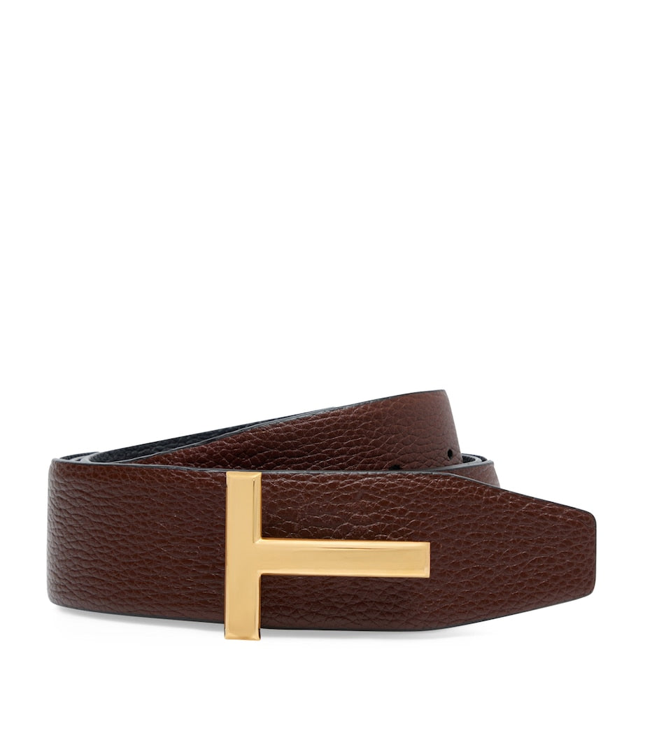 Leather Reversible T Icon Belt