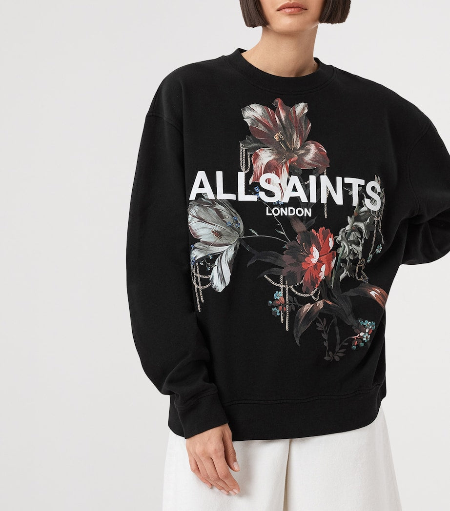 Black Cotton Floral Logo Etta Sweatshirt