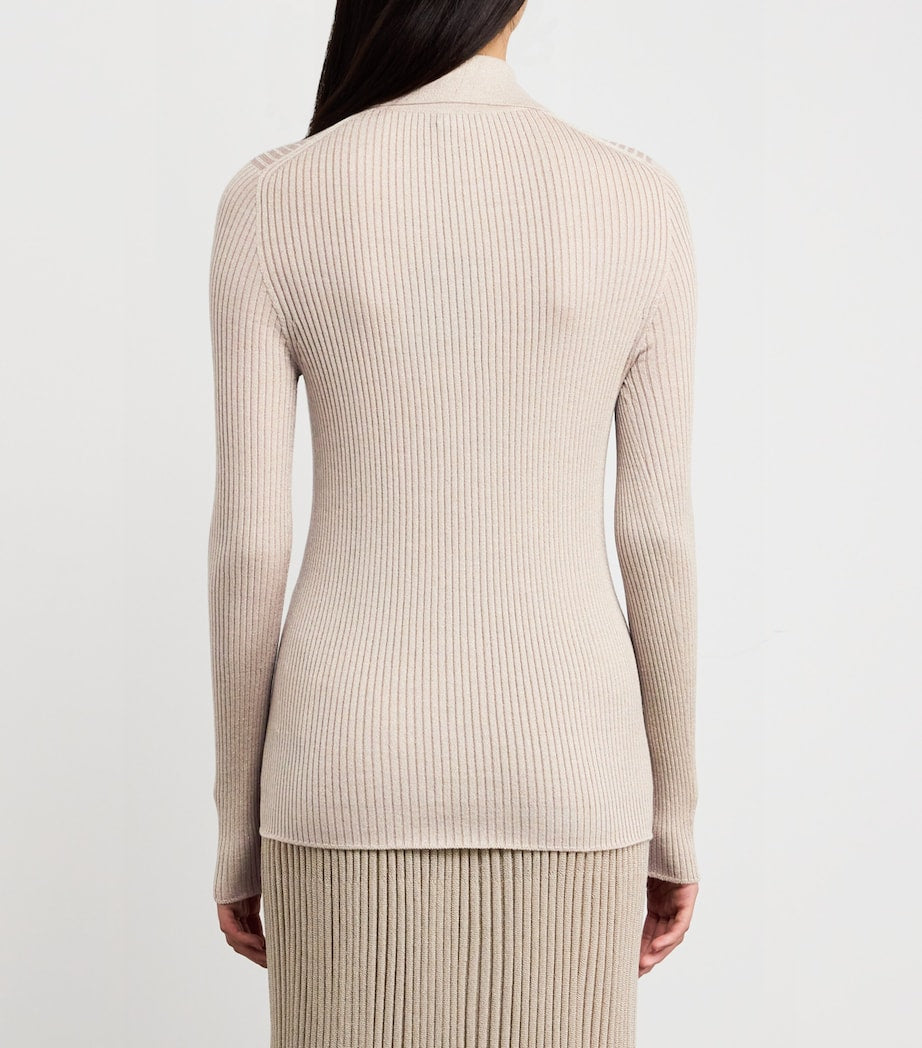 Kiton Beige Wool-Blend Shimmer Cardigan